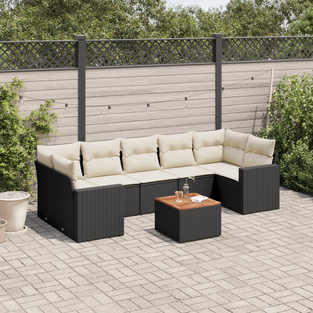 8 Piece Garden Sofa Set with Cushions Black Poly Rattan