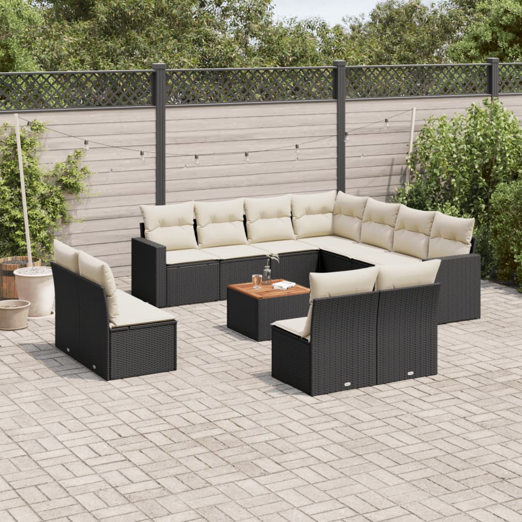 12 Piece Garden Sofa Set with Cushions Black Poly Rattan