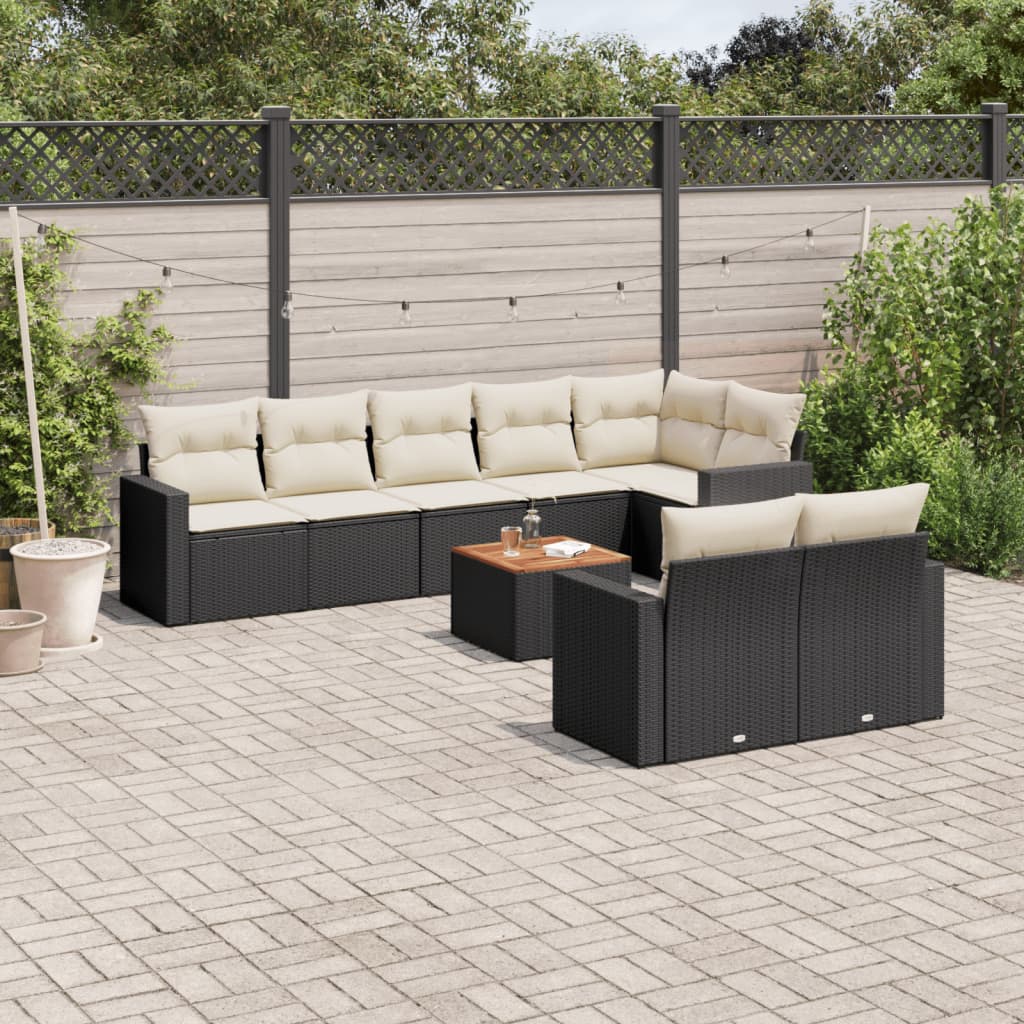 9 Piece Garden Sofa Set with Cushions Black Poly Rattan