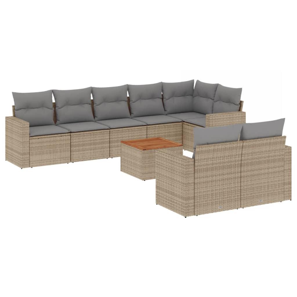 9 Piece Garden Sofa Set with Cushions Mix Beige Poly Rattan