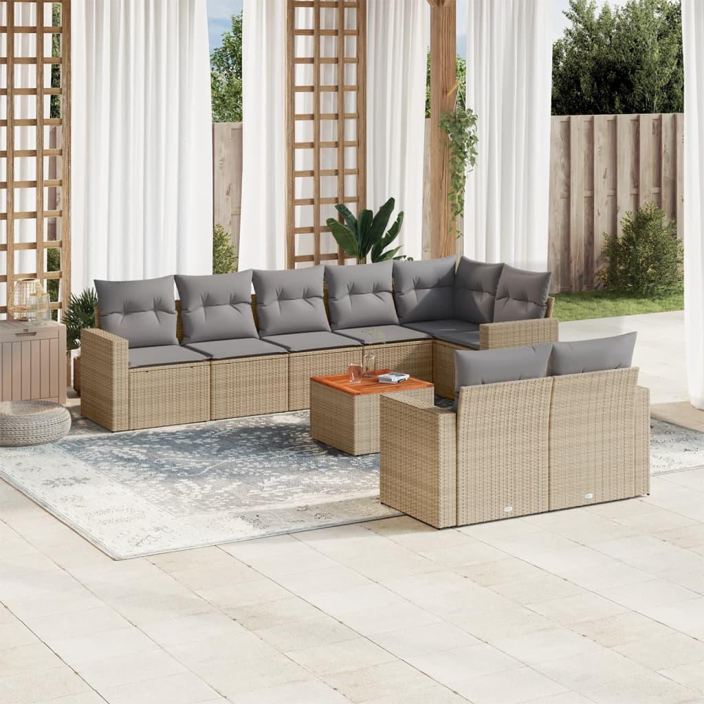 9 Piece Garden Sofa Set with Cushions Mix Beige Poly Rattan