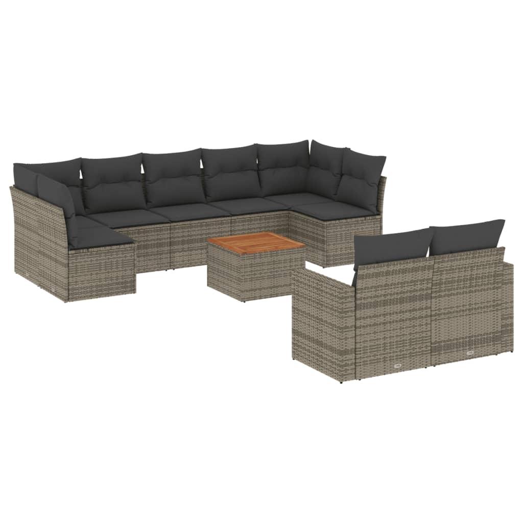 10 Piece Garden Sofa Set with Cushions Grey Poly Rattan