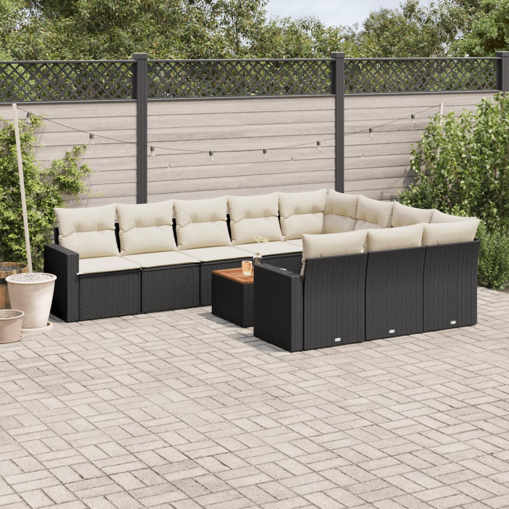 11 Piece Garden Sofa Set with Cushions Black Poly Rattan