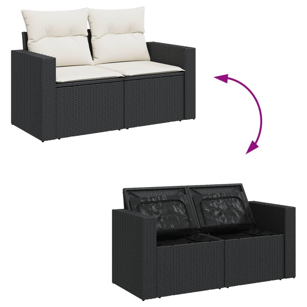 13 Piece Garden Sofa Set with Cushions Black Poly Rattan