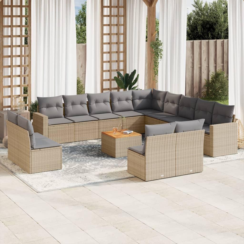 14 Piece Garden Sofa Set with Cushions Mix Beige Poly Rattan