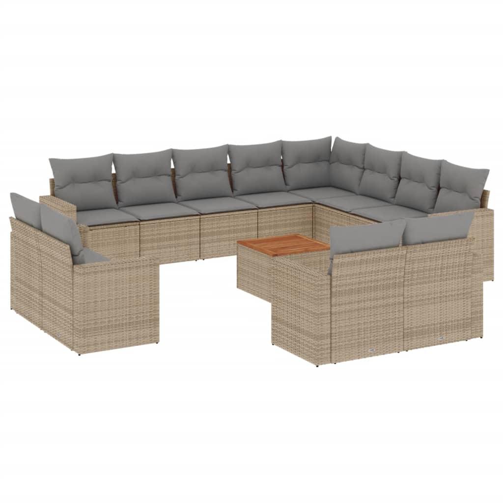 13 Piece Garden Sofa Set with Cushions Mix Beige Poly Rattan