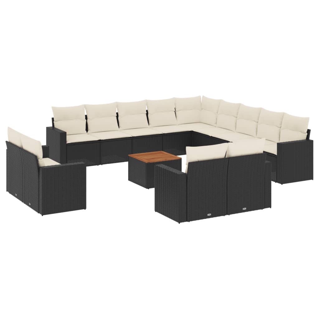 14 Piece Garden Sofa Set with Cushions Black Poly Rattan