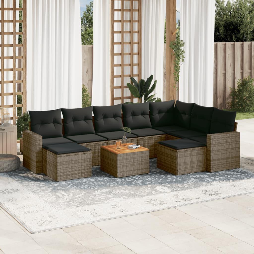 10 Piece Garden Sofa Set with Cushions Grey Poly Rattan