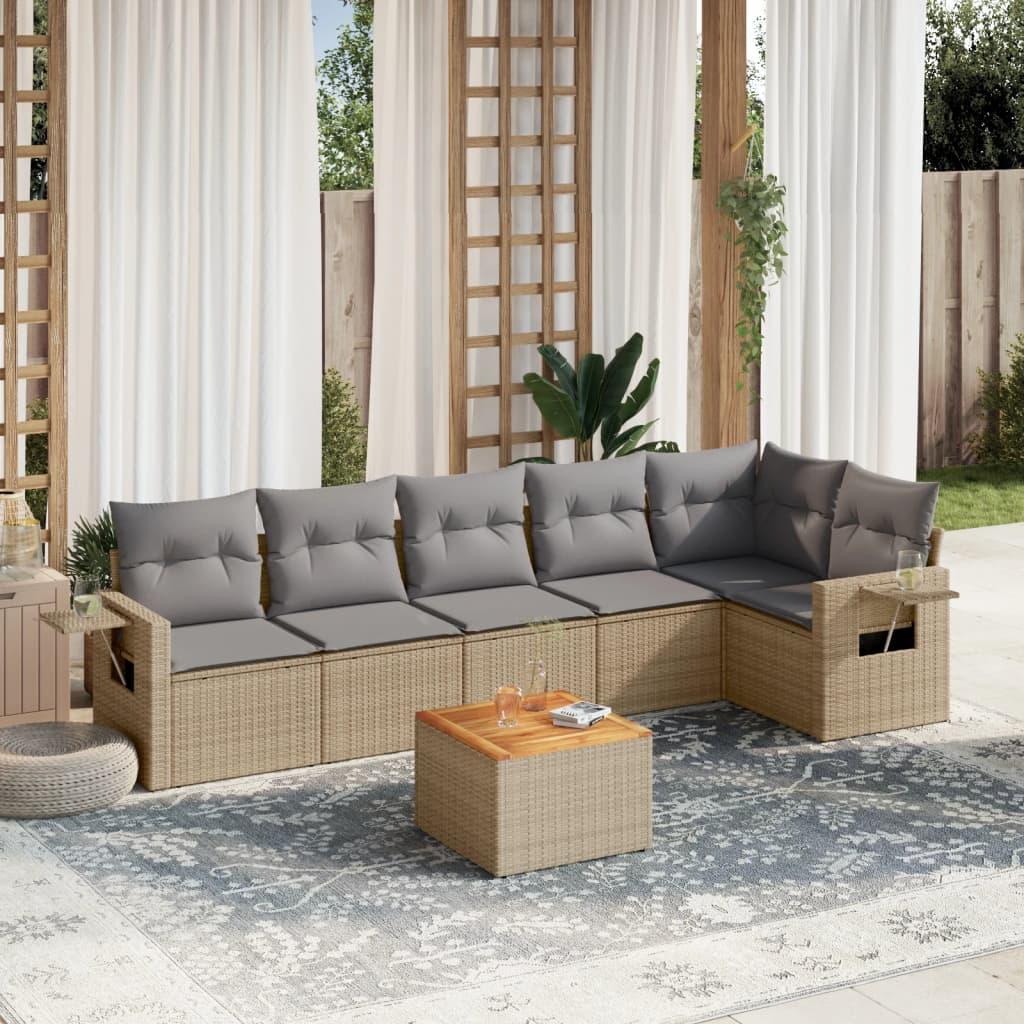 7 Piece Garden Sofa Set with Cushions Mix Beige Poly Rattan