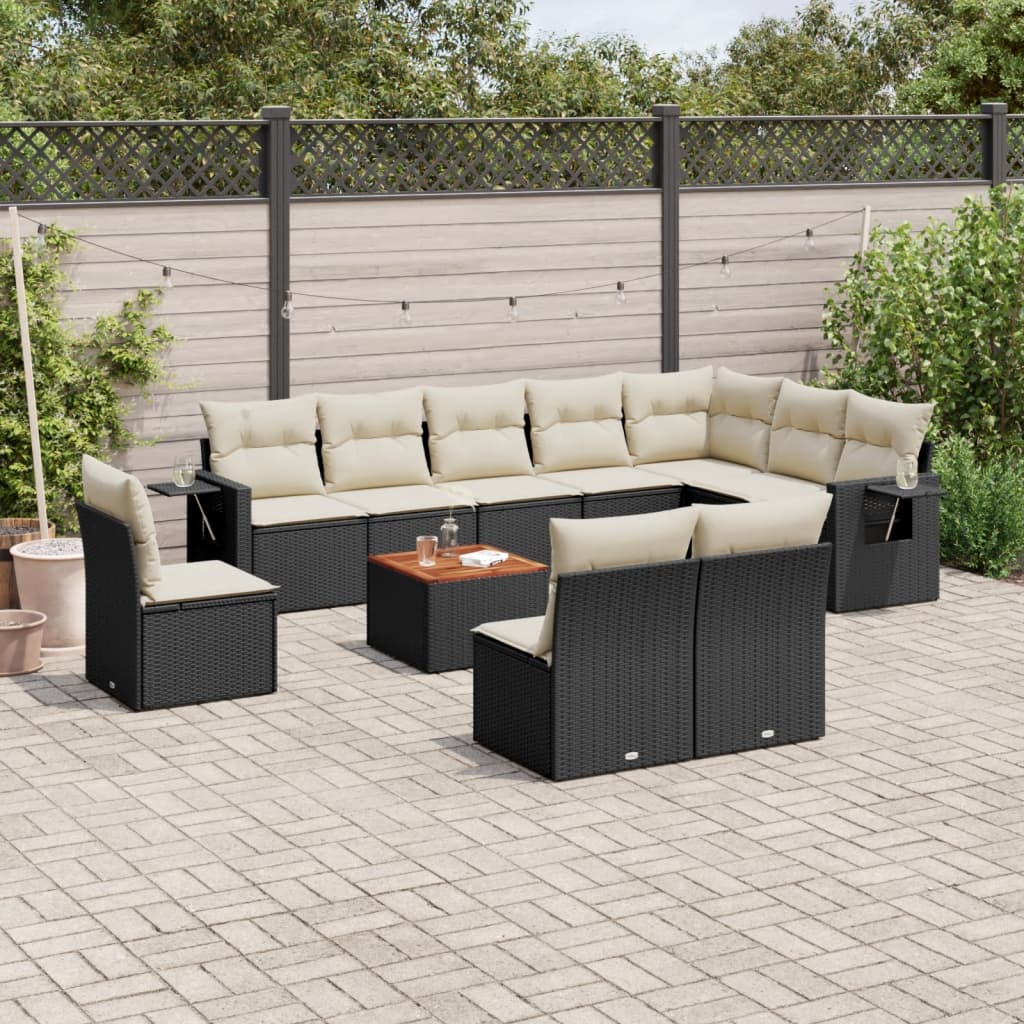 11 Piece Garden Sofa Set with Cushions Black Poly Rattan