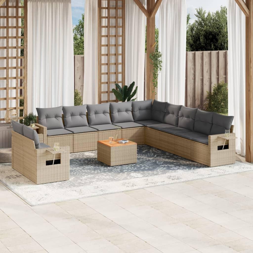 12 Piece Garden Sofa Set with Cushions Mix Beige Poly Rattan