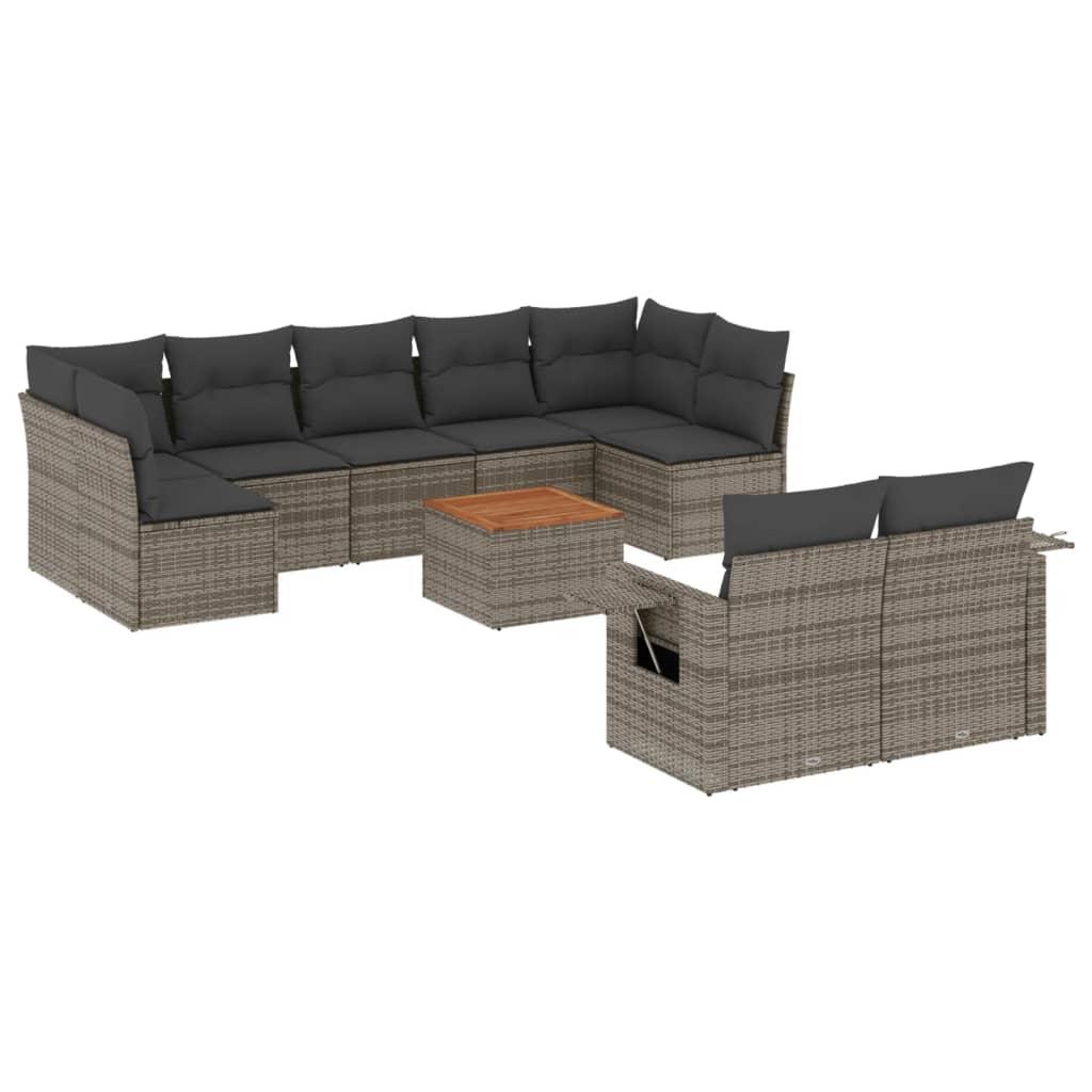 10 Piece Garden Sofa Set with Cushions Grey Poly Rattan