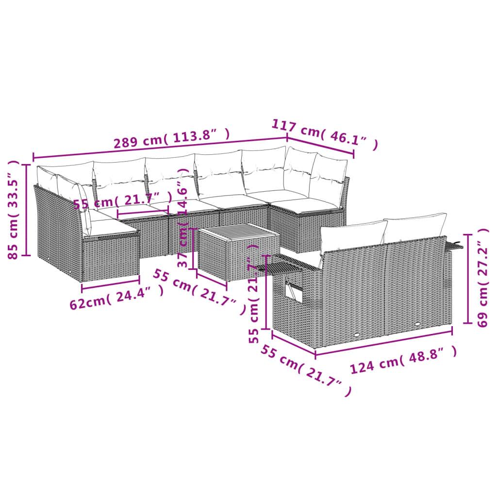 10 Piece Garden Sofa Set with Cushions Grey Poly Rattan