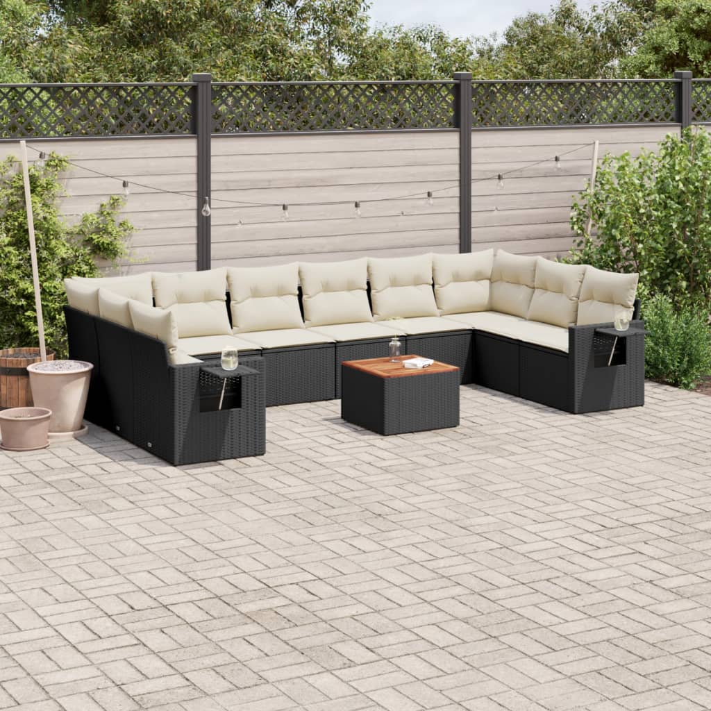 11 Piece Garden Sofa Set with Cushions Black Poly Rattan