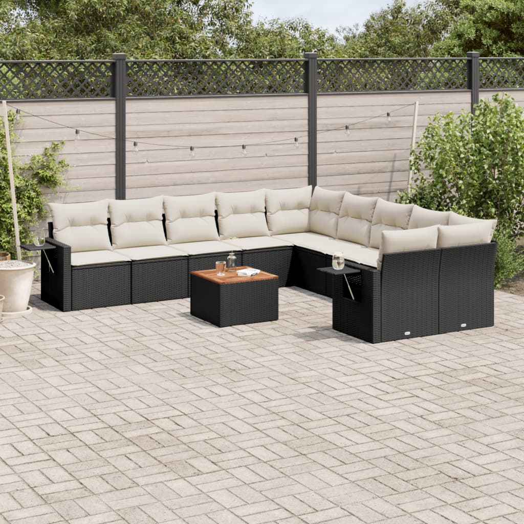 11 Piece Garden Sofa Set with Cushions Black Poly Rattan