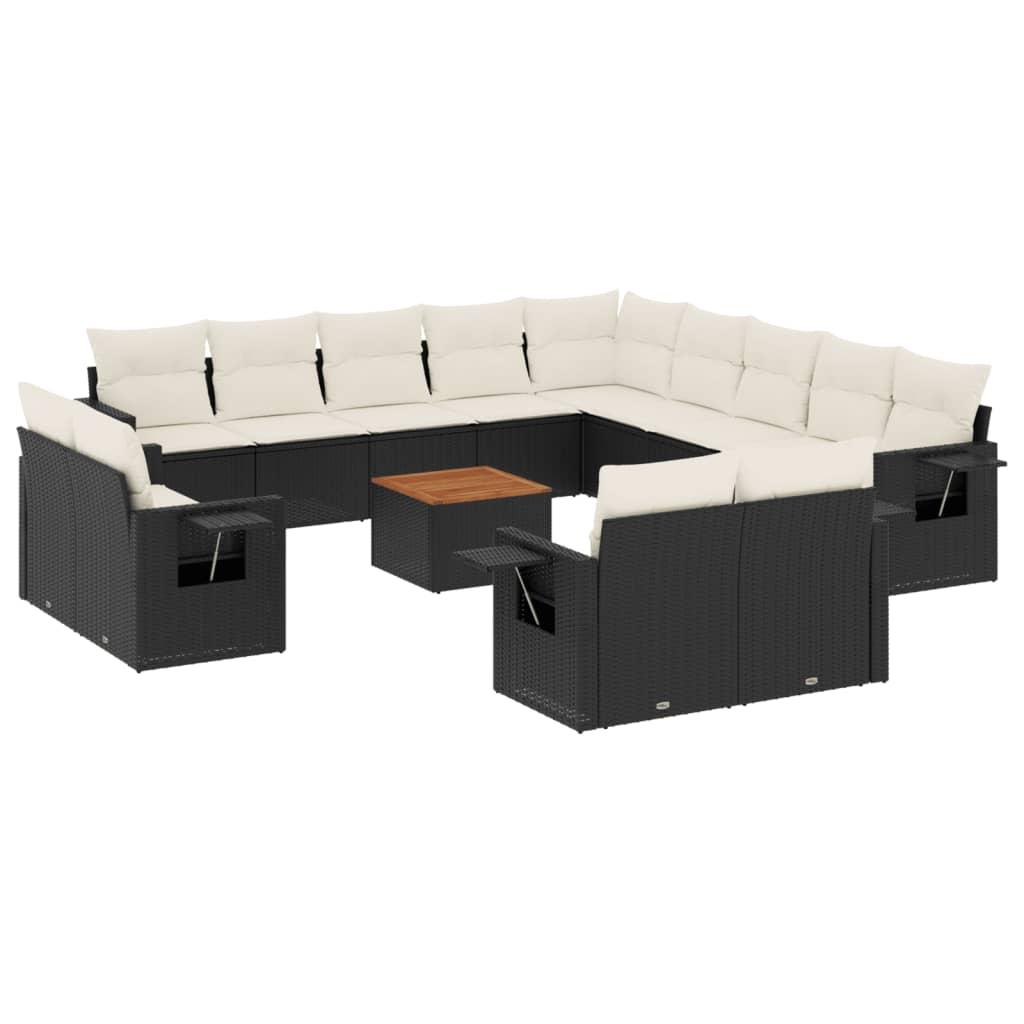 14 Piece Garden Sofa Set with Cushions Black Poly Rattan