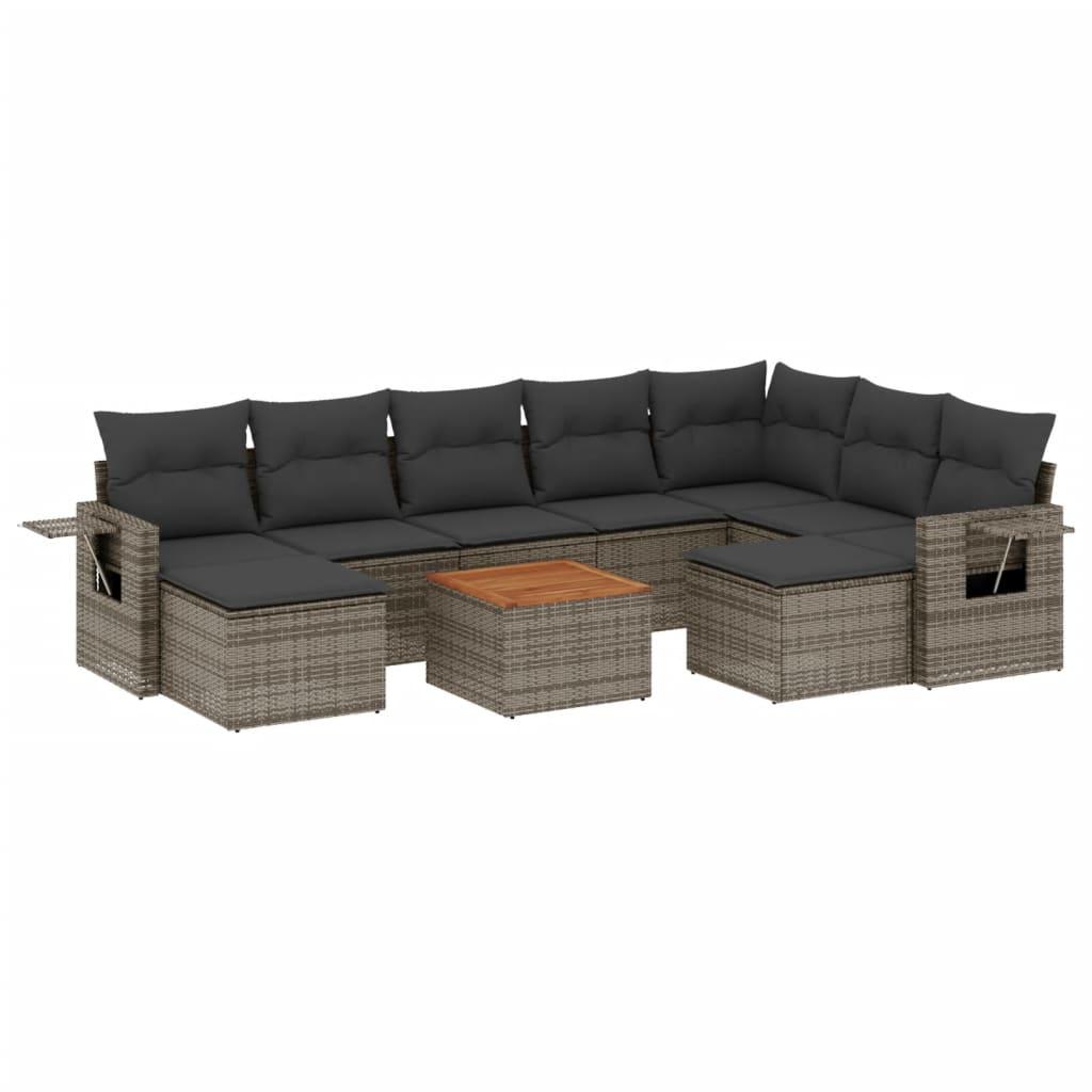 10 Piece Garden Sofa Set with Cushions Grey Poly Rattan