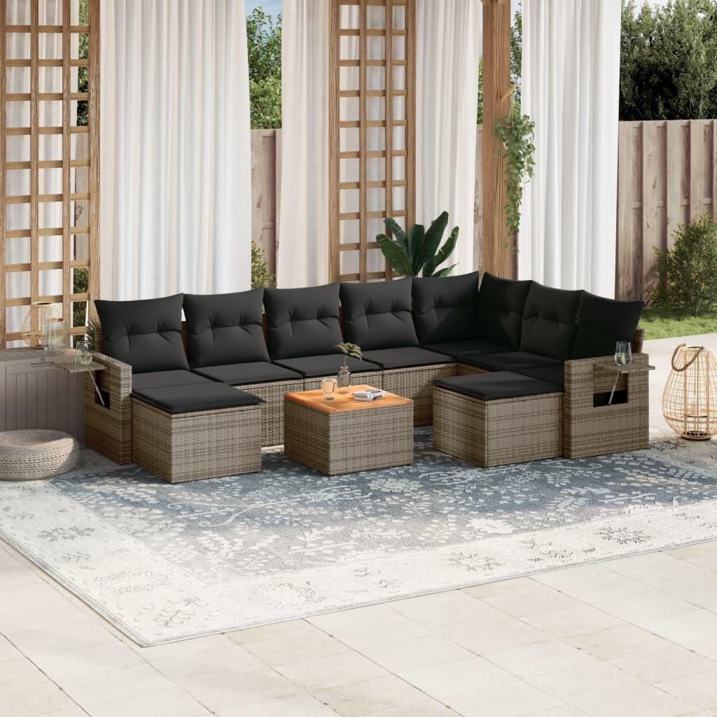 10 Piece Garden Sofa Set with Cushions Grey Poly Rattan