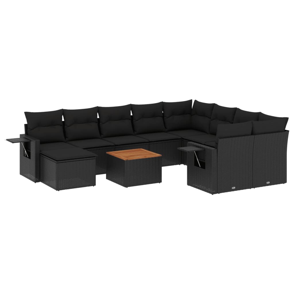 11 Piece Garden Sofa Set with Cushions Black Poly Rattan