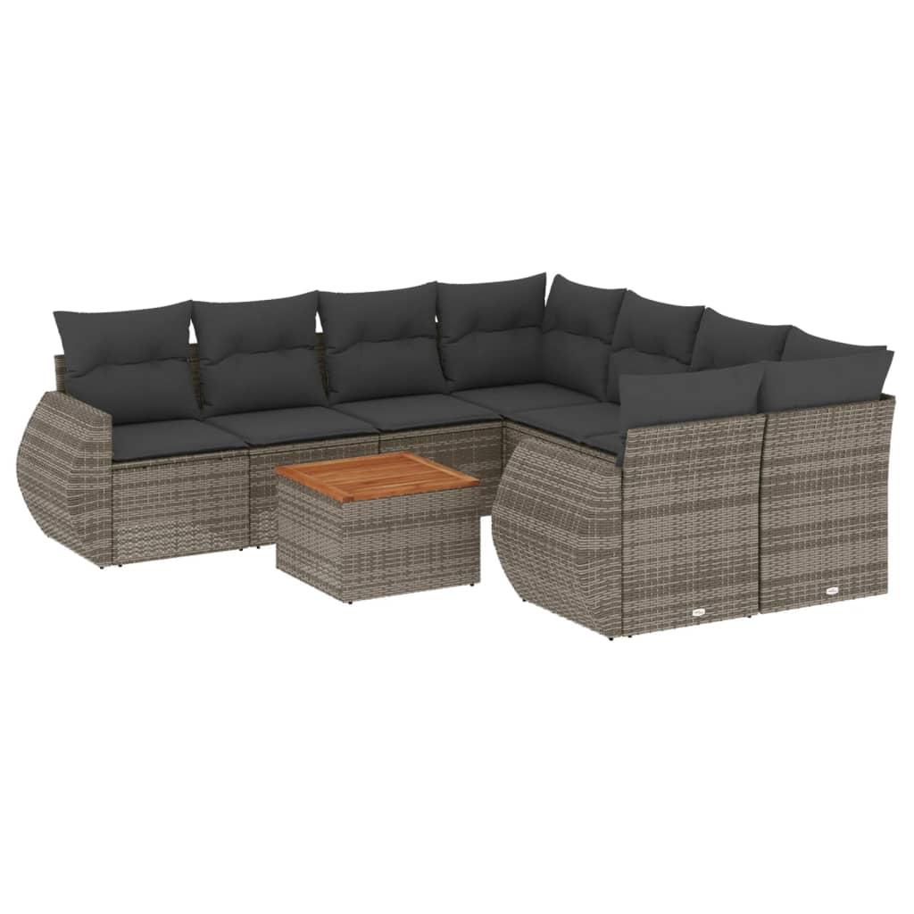 9 Piece Garden Sofa Set with Cushions Grey Poly Rattan