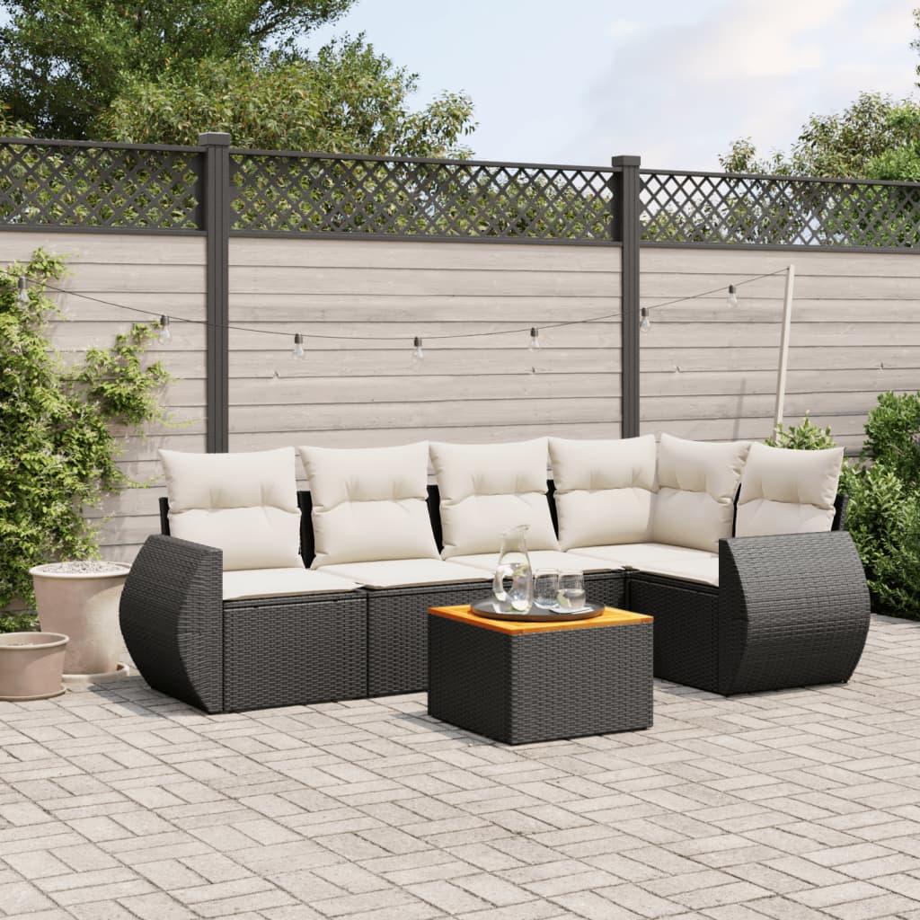 6 Piece Garden Sofa Set with Cushions Black Poly Rattan