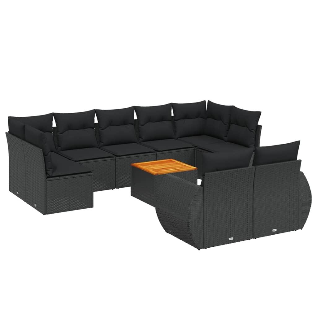 10 Piece Garden Sofa Set with Cushions Black Poly Rattan