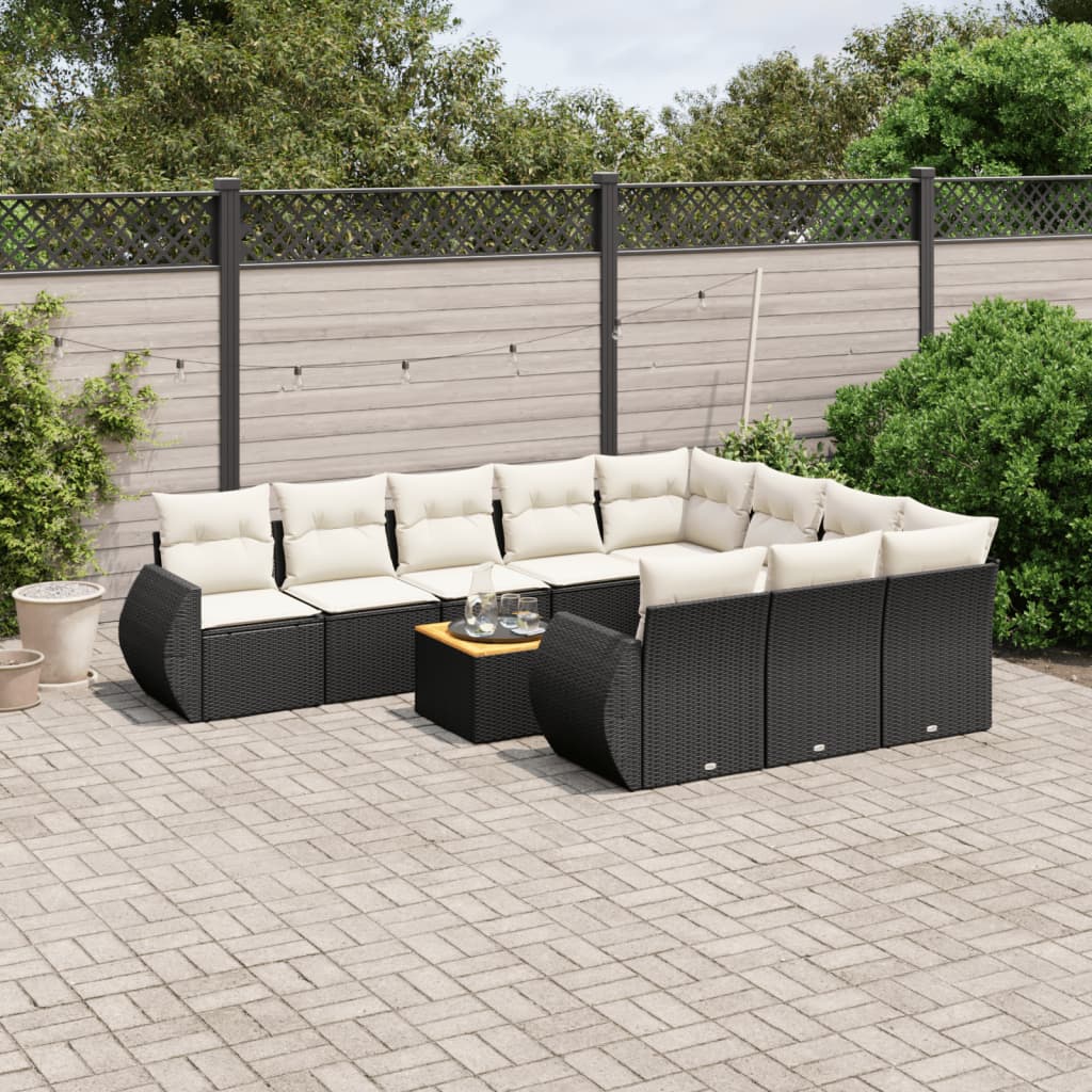 11 Piece Garden Sofa Set with Cushions Black Poly Rattan