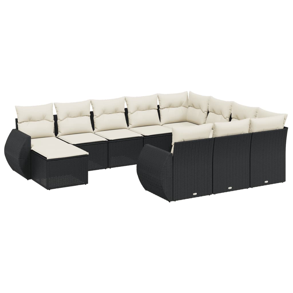 11 Piece Garden Sofa Set with Cushions Black Poly Rattan