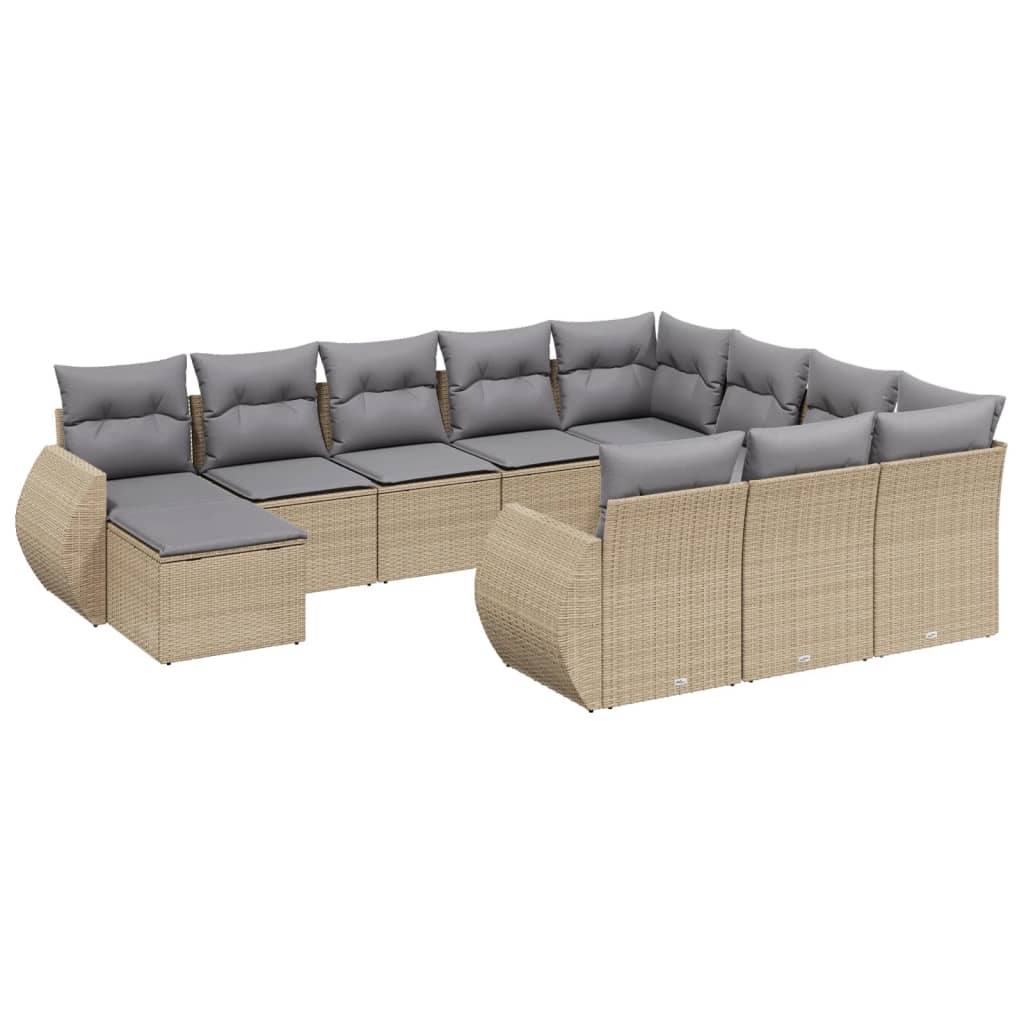 11 Piece Garden Sofa Set with Cushions Beige Poly Rattan