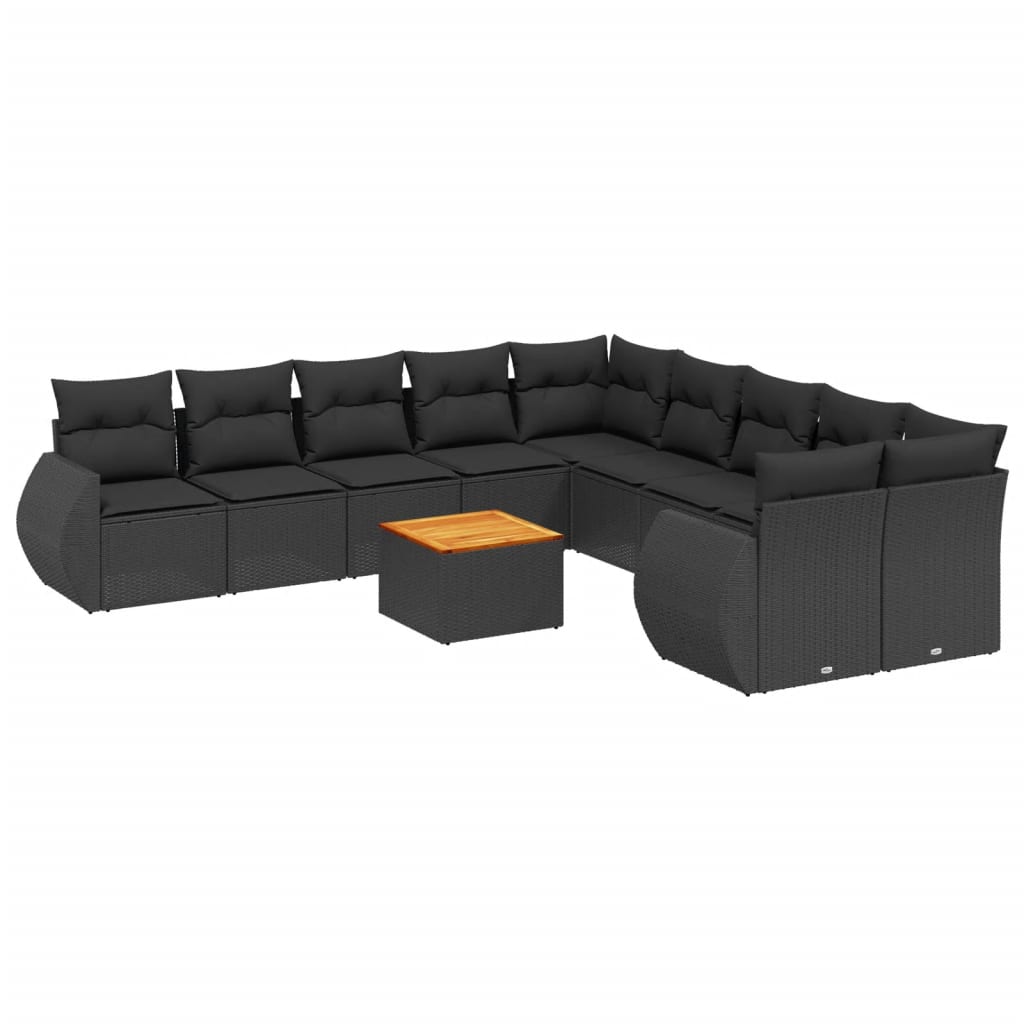 11 Piece Garden Sofa Set with Cushions Black Poly Rattan