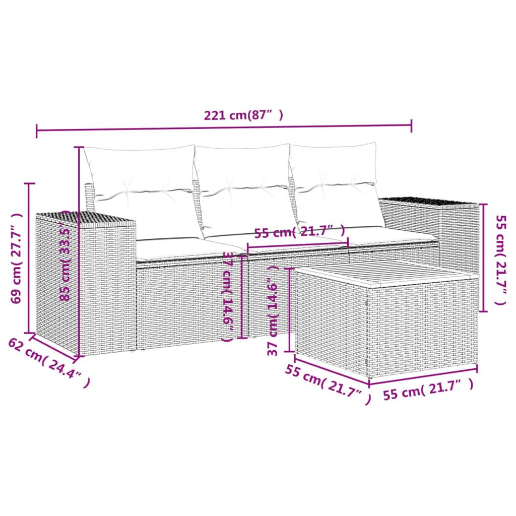 4 Piece Garden Sofa Set with Cushions Grey Poly Rattan