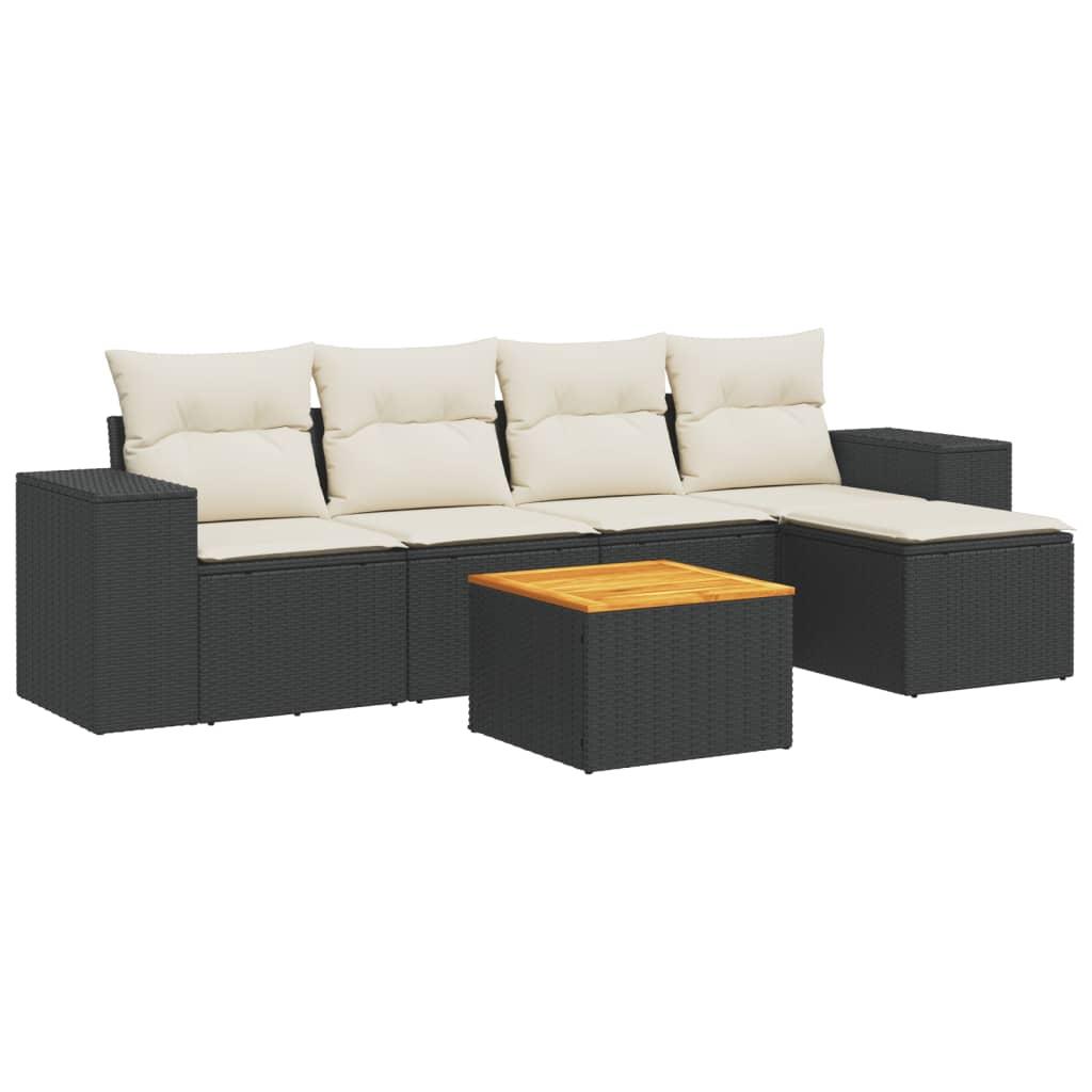 6 Piece Garden Sofa Set with Cushions Black Poly Rattan