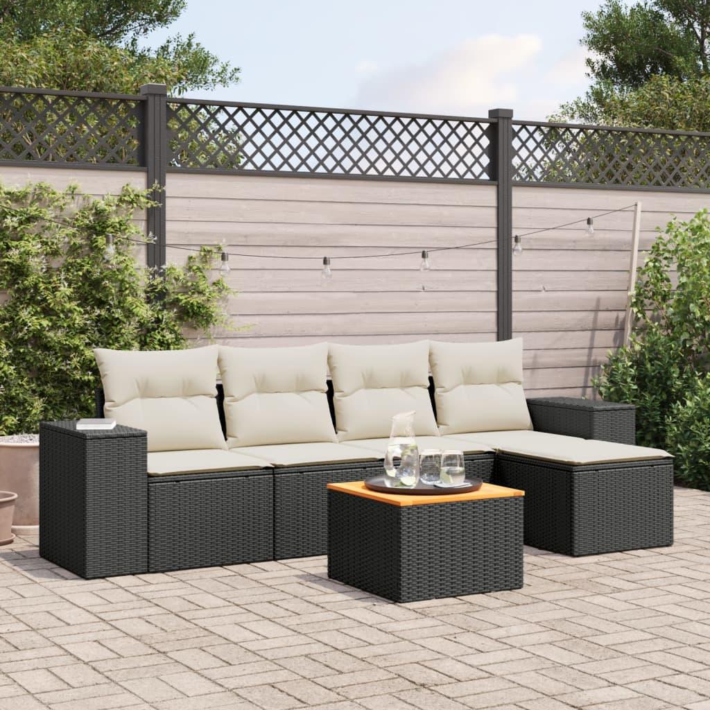 6 Piece Garden Sofa Set with Cushions Black Poly Rattan
