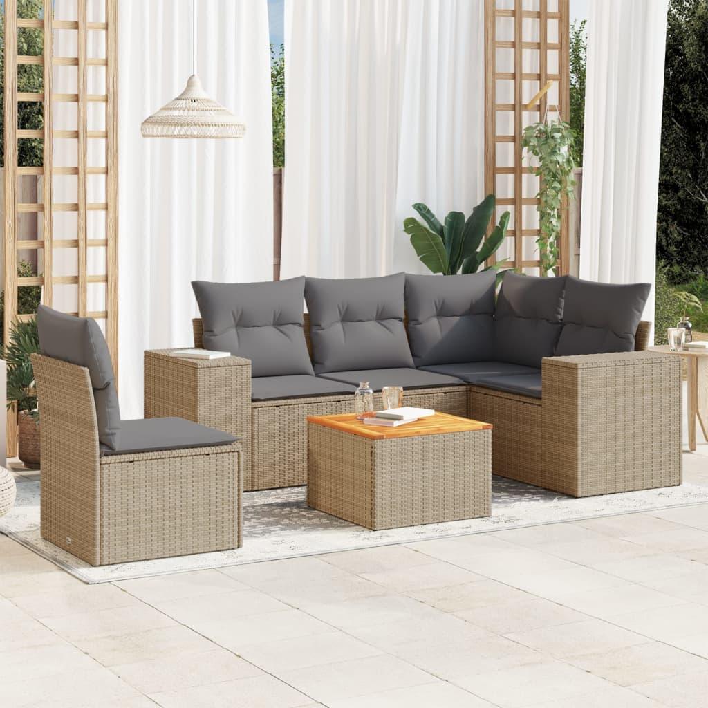 6 Piece Garden Sofa Set with Cushions Beige Poly Rattan