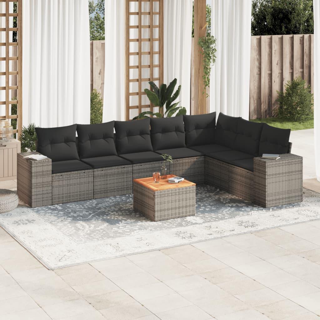 8 Piece Garden Sofa Set with Cushions Grey Poly Rattan