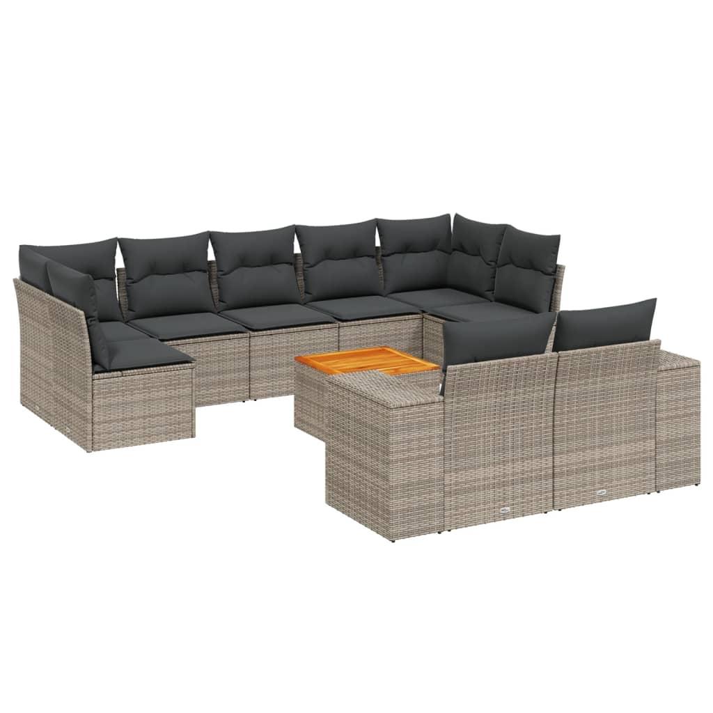 10 Piece Garden Sofa Set with Cushions Grey Poly Rattan