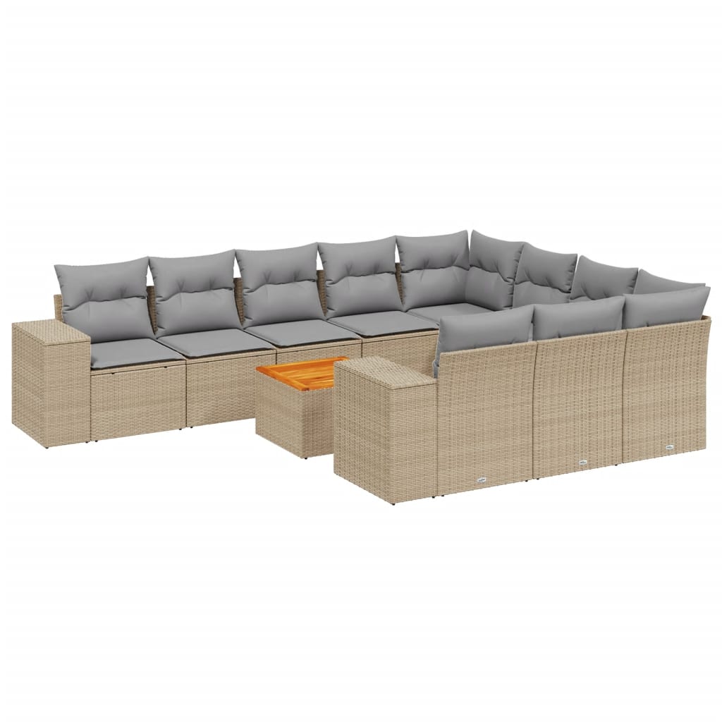 11 Piece Garden Sofa Set with Cushions Beige Poly Rattan