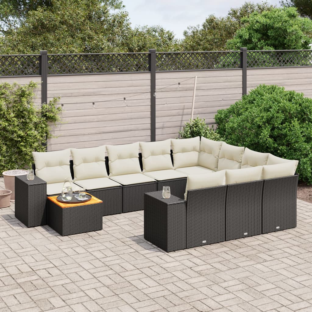 11 Piece Garden Sofa Set with Cushions Black Poly Rattan