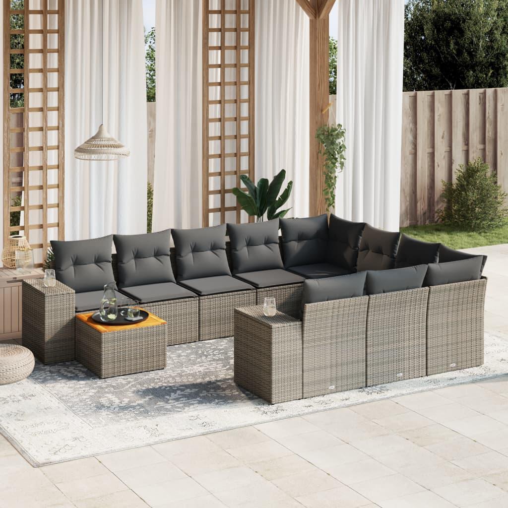 11 Piece Garden Sofa Set with Cushions Grey Poly Rattan