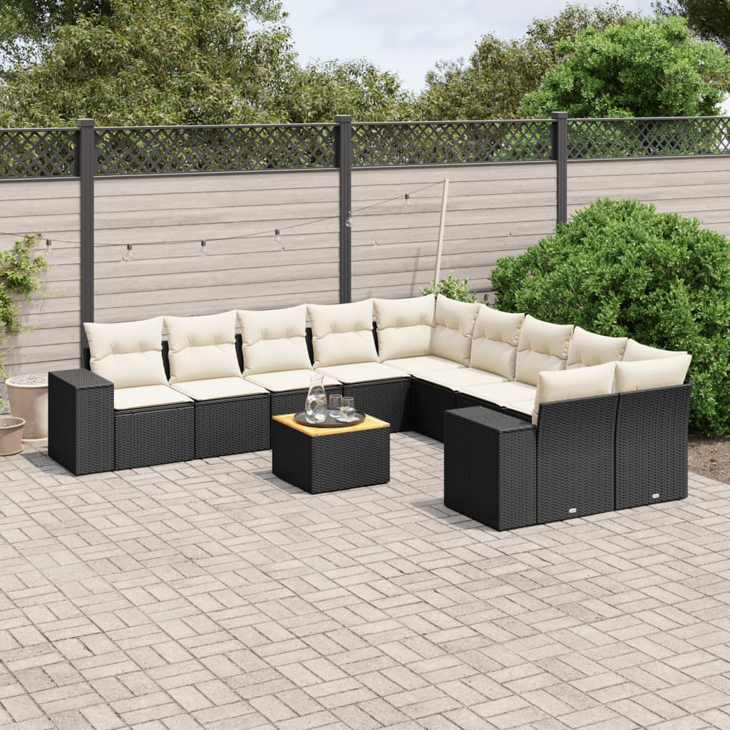 11 Piece Garden Sofa Set with Cushions Black Poly Rattan