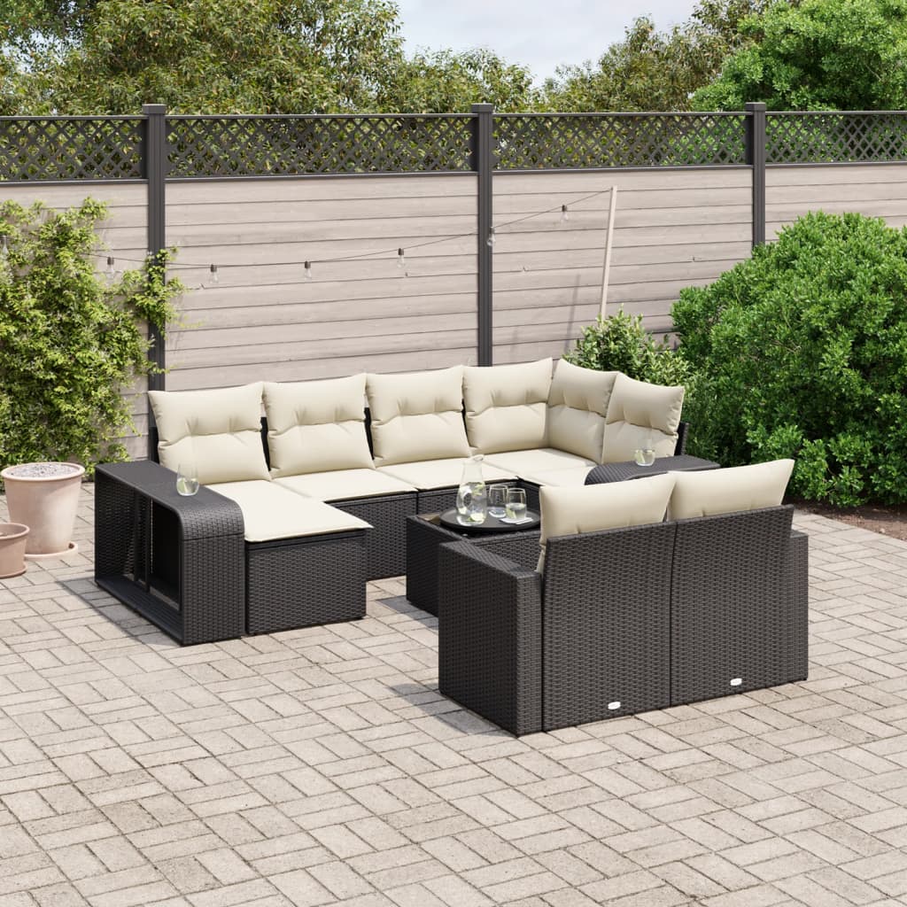 11 Piece Garden Sofa Set with Cushions Black Poly Rattan