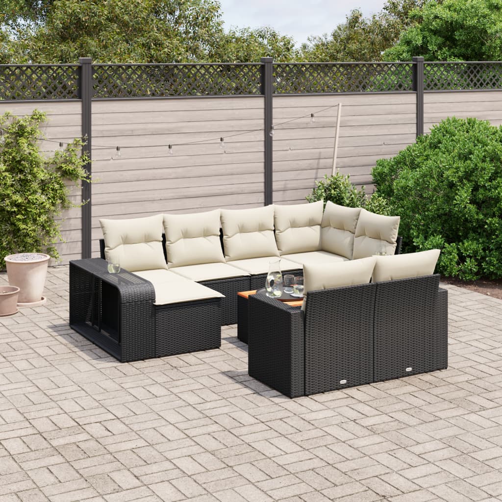 11 Piece Garden Sofa Set with Cushions Black Poly Rattan