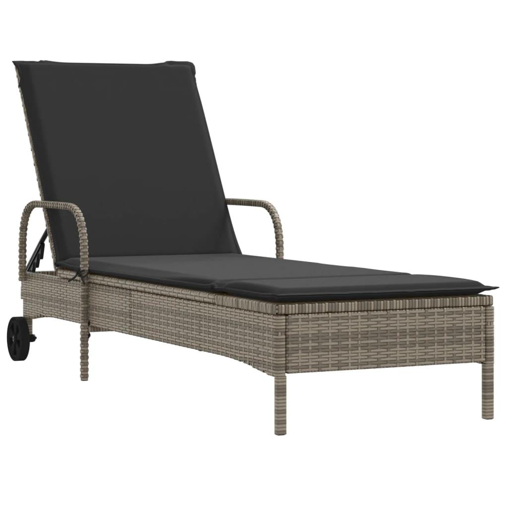 Sun Loungers with Cushions 2 pcs Grey Poly Rattan