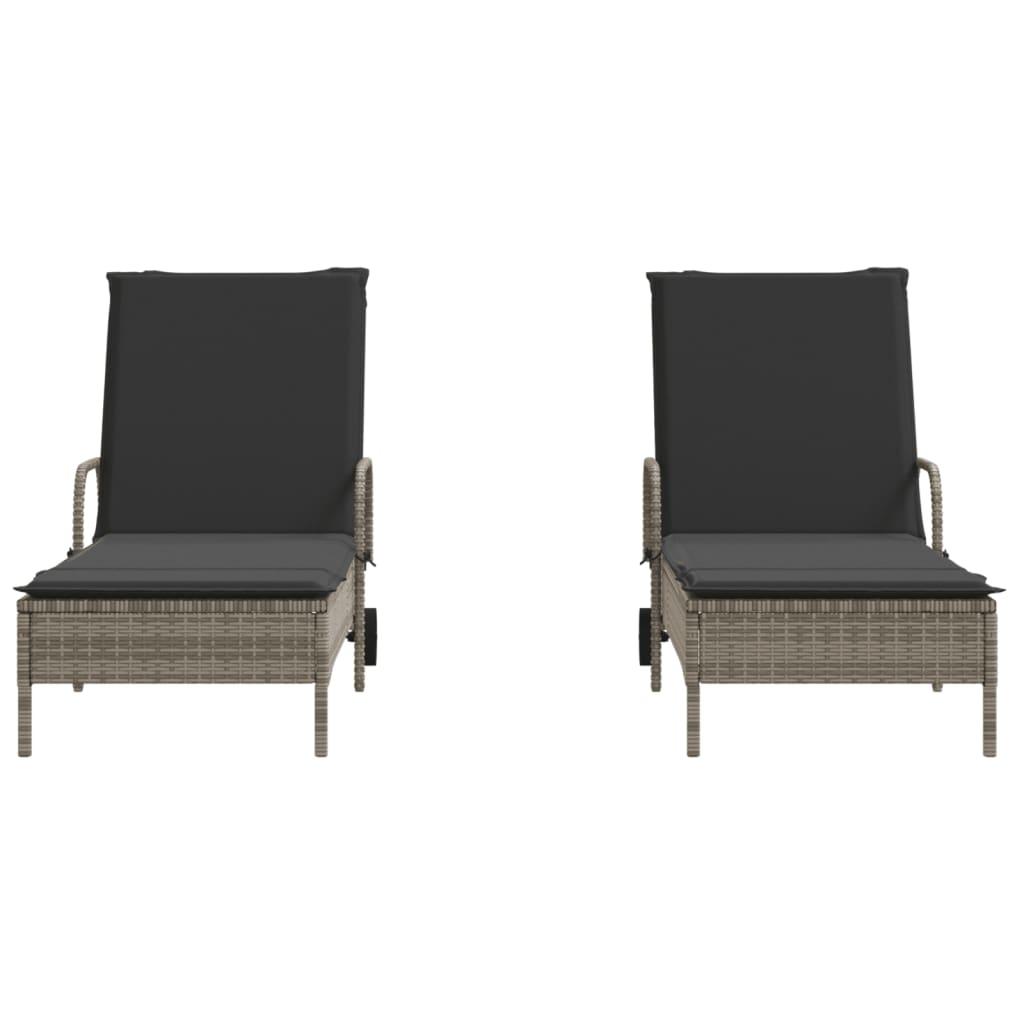 Sun Loungers with Cushions 2 pcs Grey Poly Rattan