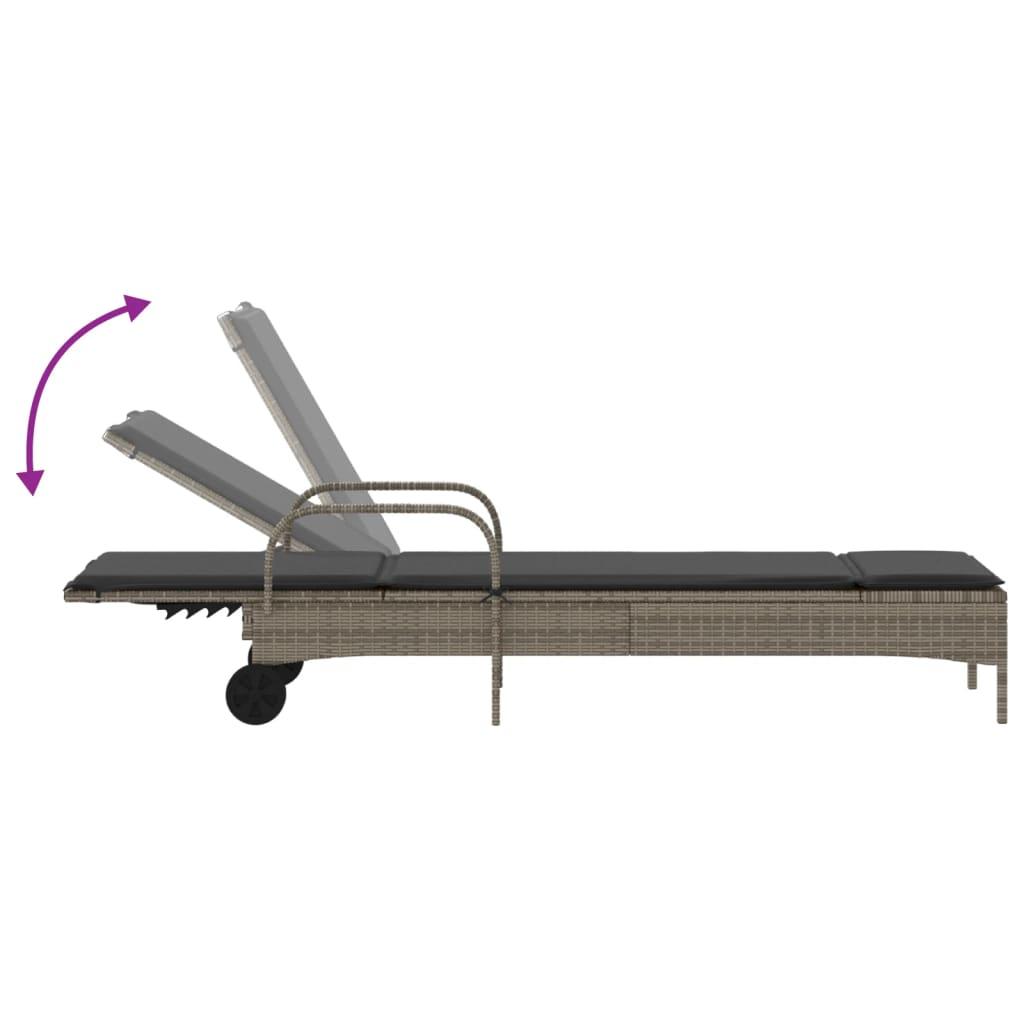 Sun Loungers with Cushions 2 pcs Grey Poly Rattan