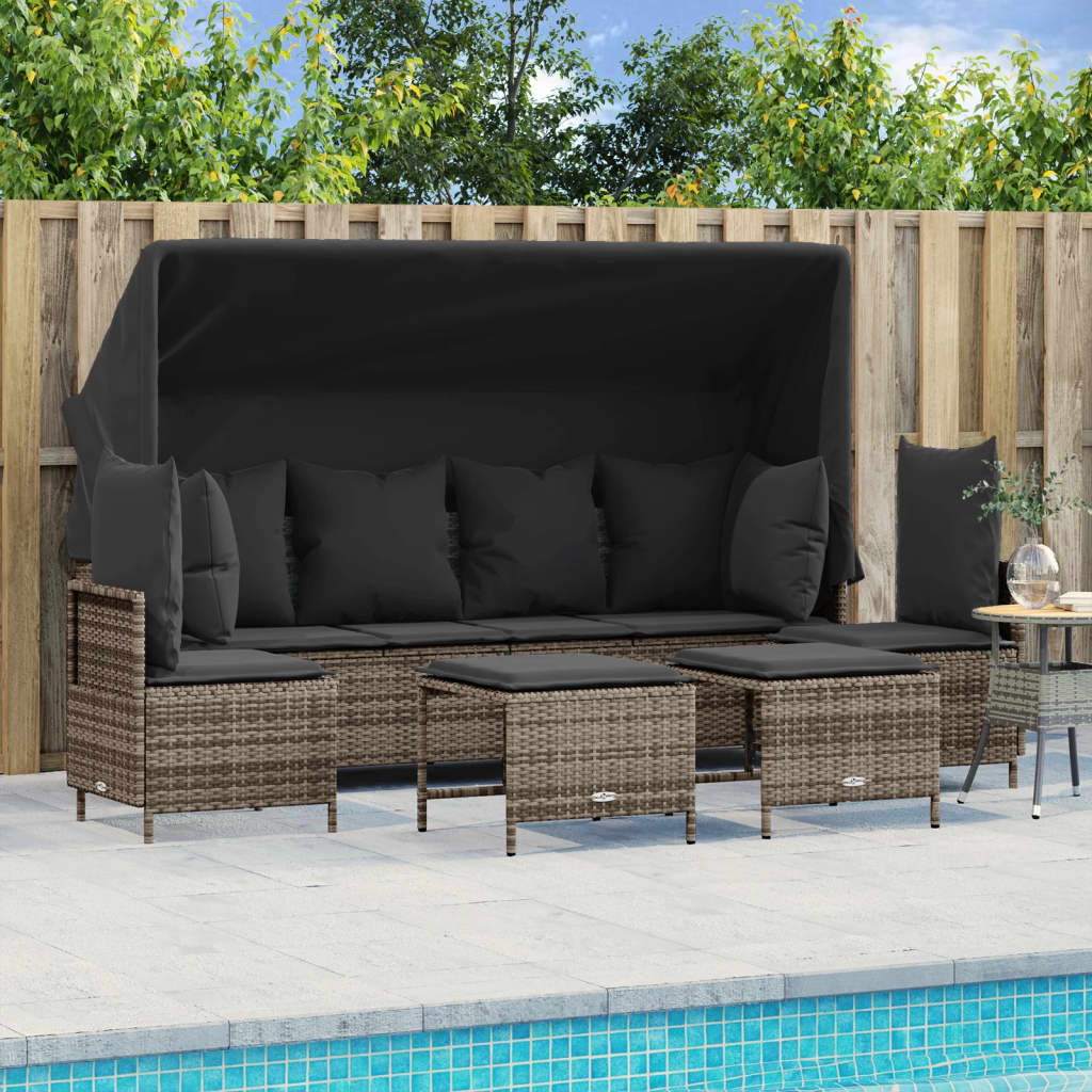 5 Piece Garden Sofa Set with Cushions Grey Poly Rattan