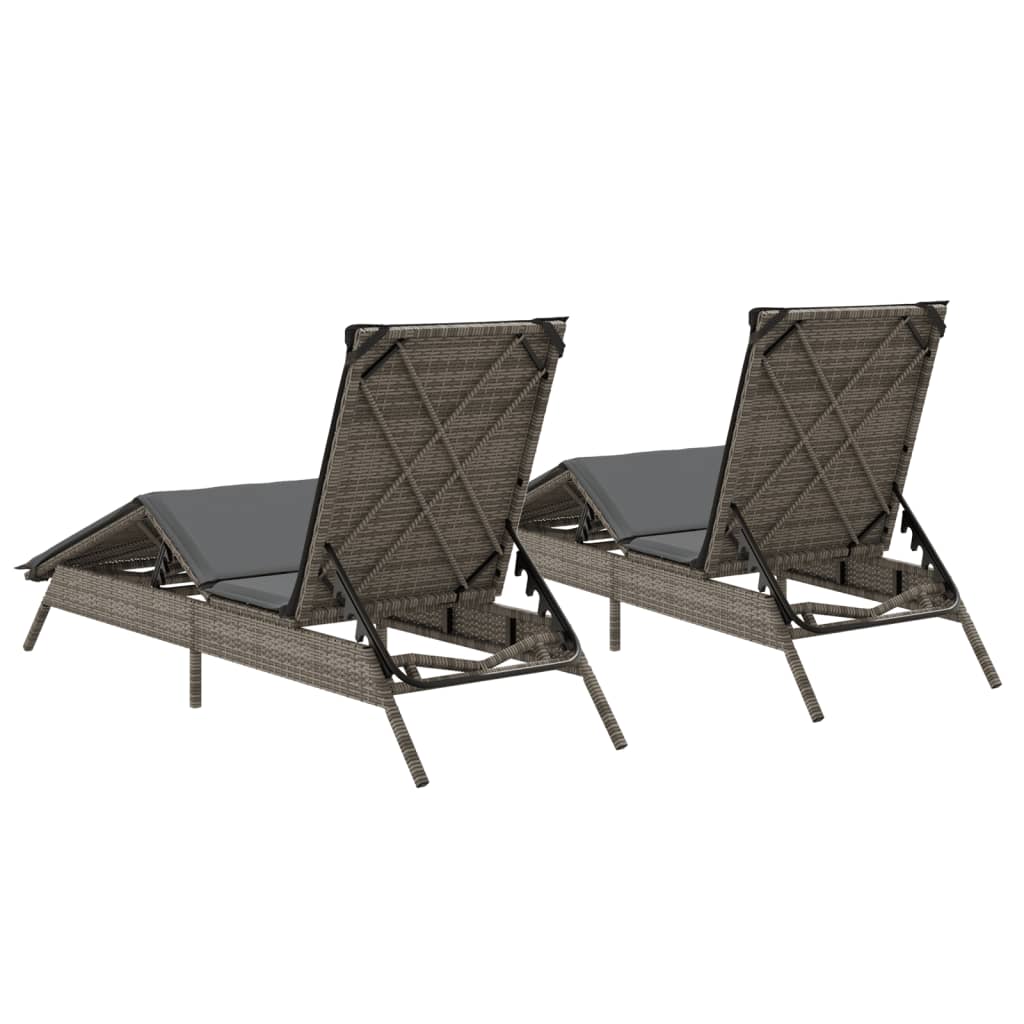 Sun Loungers with Cushions 2 pcs Grey Poly Rattan