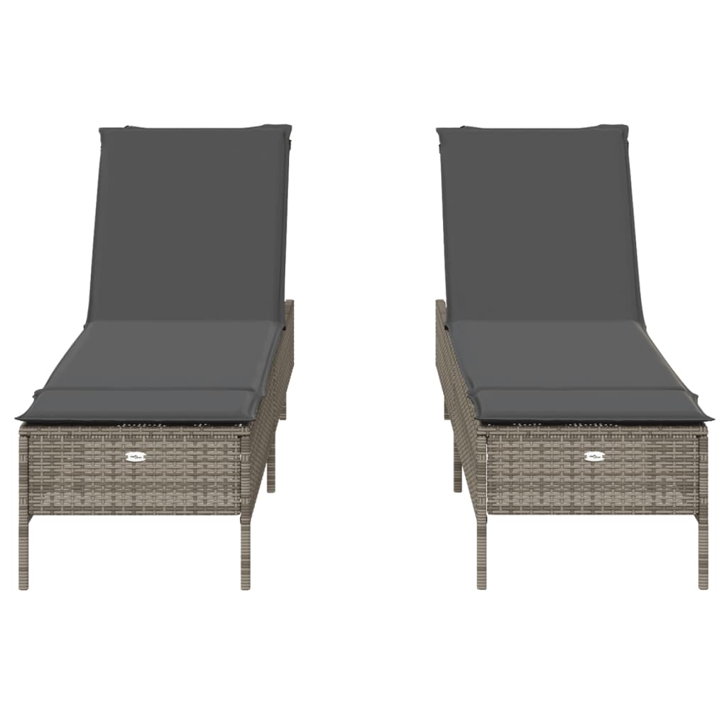 Sun Loungers with Cushions 2 pcs Grey Poly Rattan