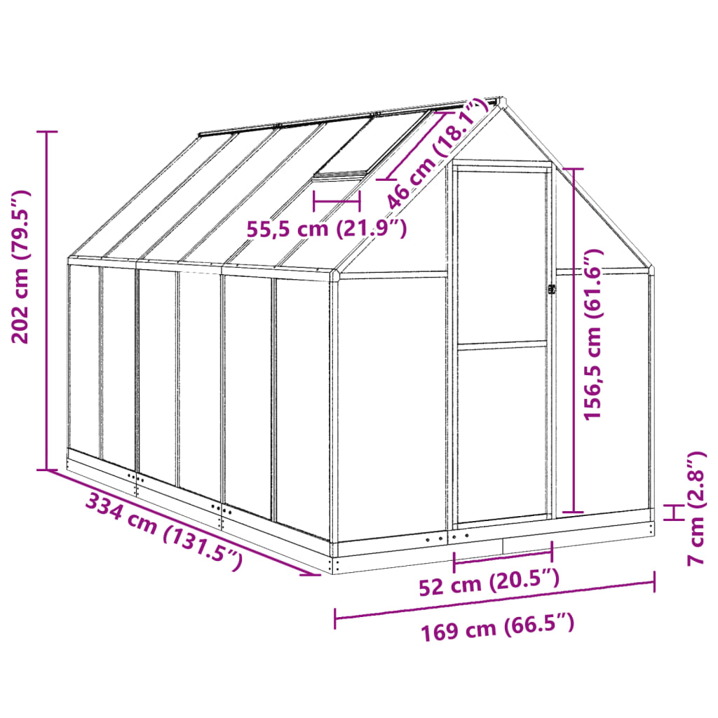 Greenhouse with Base Frame Anthracite 334x169x202 cm Aluminium