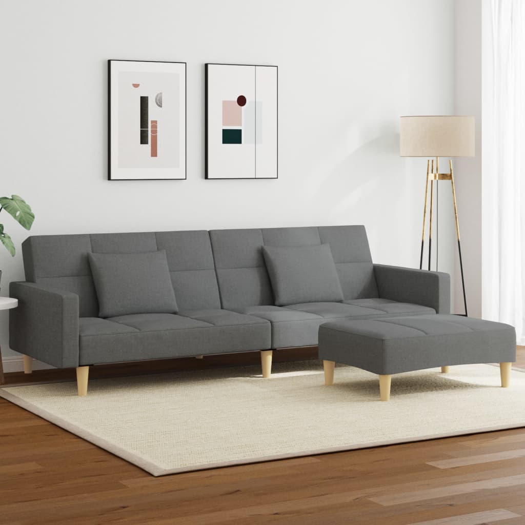 2-Seater Sofa Bed with Footstool Dark Grey Fabric